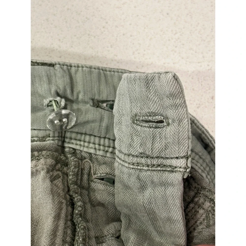 Free People Women Small Sage Green Herringbone‎ Linen Cotton Blend Utility Pants